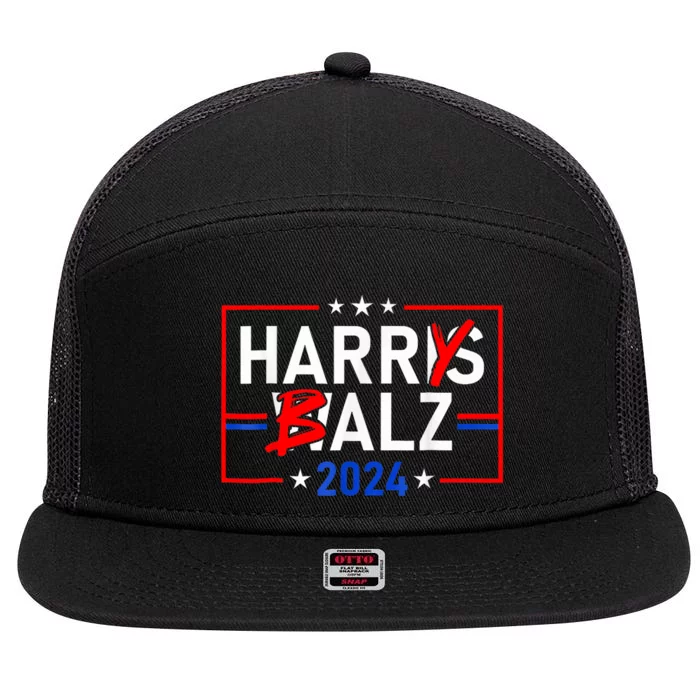 Funny Harris Walz 24 Harry Balz 2024 Meme 7 Panel Mesh Trucker Snapback Hat