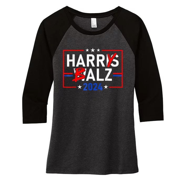 Funny Harris Walz 24 Harry Balz 2024 Meme Women's Tri-Blend 3/4-Sleeve Raglan Shirt