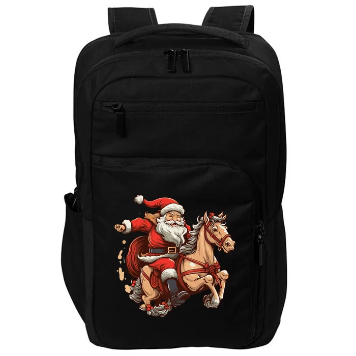 Funny Horse With Santa Claus For Christmas Holidays Impact Tech Backpack