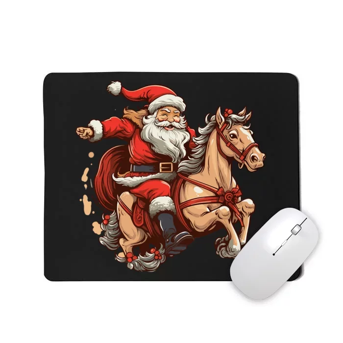 Funny Horse With Santa Claus For Christmas Holidays Mousepad