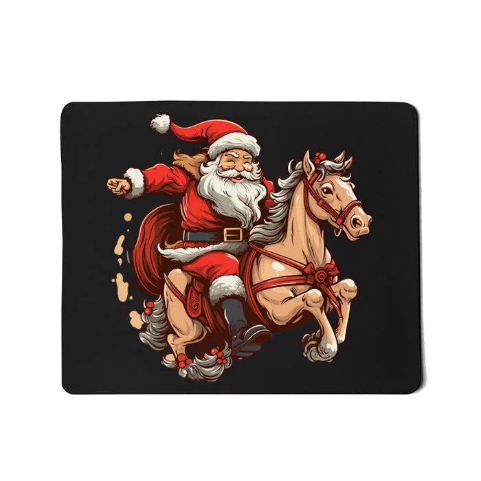 Funny Horse With Santa Claus For Christmas Holidays Mousepad