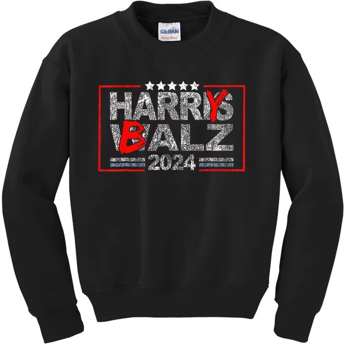 Funny Harris Walz 24 Harry Balz 2024 Meme Democratics Vote Kids Sweatshirt