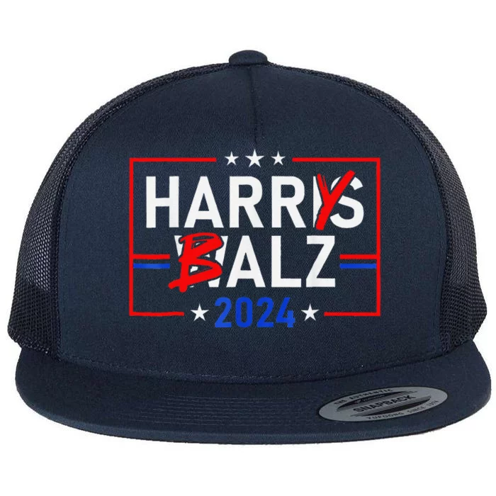 Funny Harris Walz 24 Harry Balz 2024 Meme Democratics Vote Flat Bill Trucker Hat