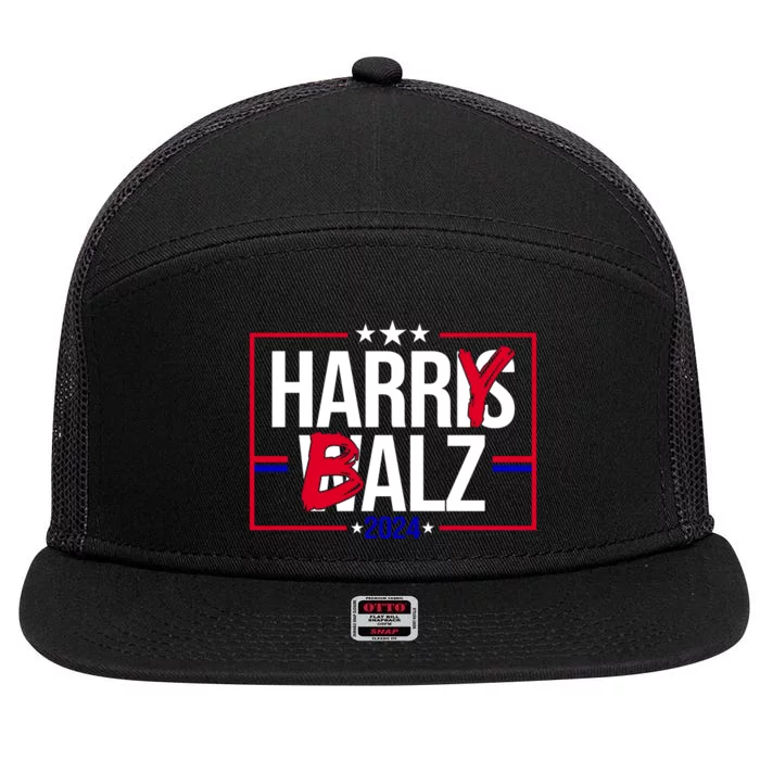 Funny Harris Walz 24 Harry Balz 2024 Political Meme 7 Panel Mesh Trucker Snapback Hat