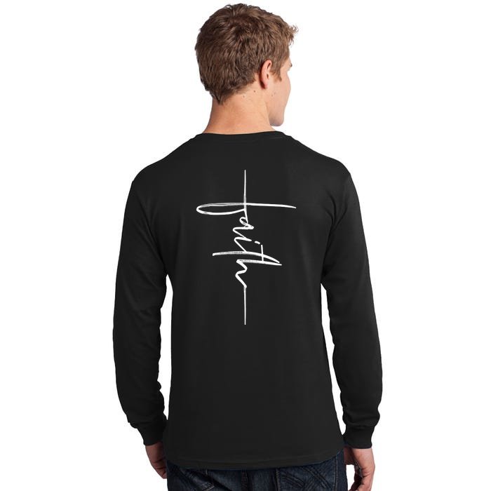 Faith Hand Written Calligraphy Christian Front And Back Print Front & Back Tall Long Sleeve T-Shirt