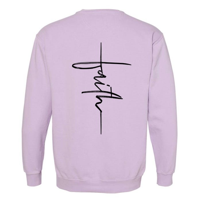 Faith Hand Written Calligraphy Christian Front And Back Print Front & Back Garment-Dyed Sweatshirt