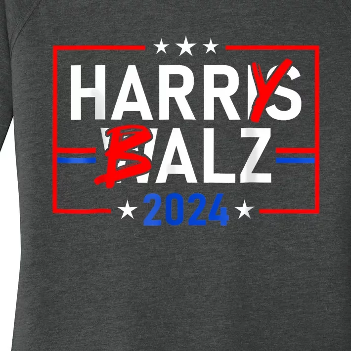 Funny Harris Walz 24 Harry Balz 2024 Meme Democratics Vote Women's Perfect Tri Tunic Long Sleeve Shirt