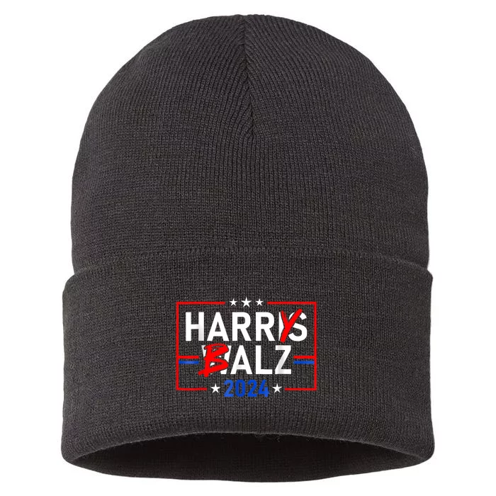 Funny Harris Walz 24 Harry Balz 2024 Meme Democratics Vote Sustainable Knit Beanie