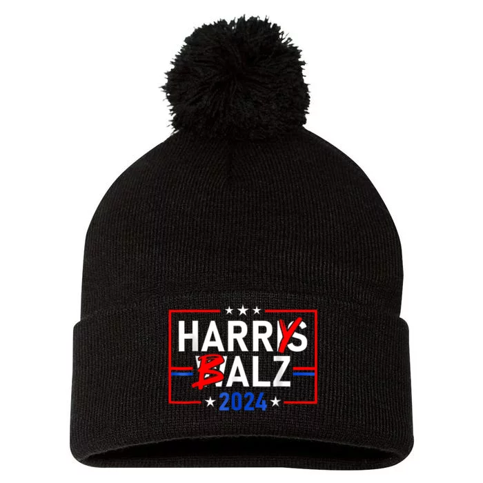 Funny Harris Walz 24 Harry Balz 2024 Meme Democratics Vote Pom Pom 12in Knit Beanie