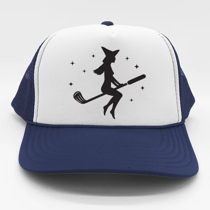 Funny Halloween Witch Golf Stick Women Golfer Golfing Vneck Trucker Hat