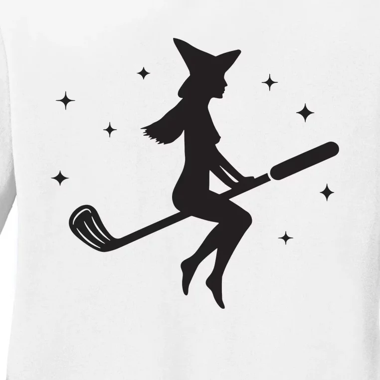 Funny Halloween Witch Golf Stick Women Golfer Golfing Vneck Ladies Long Sleeve Shirt