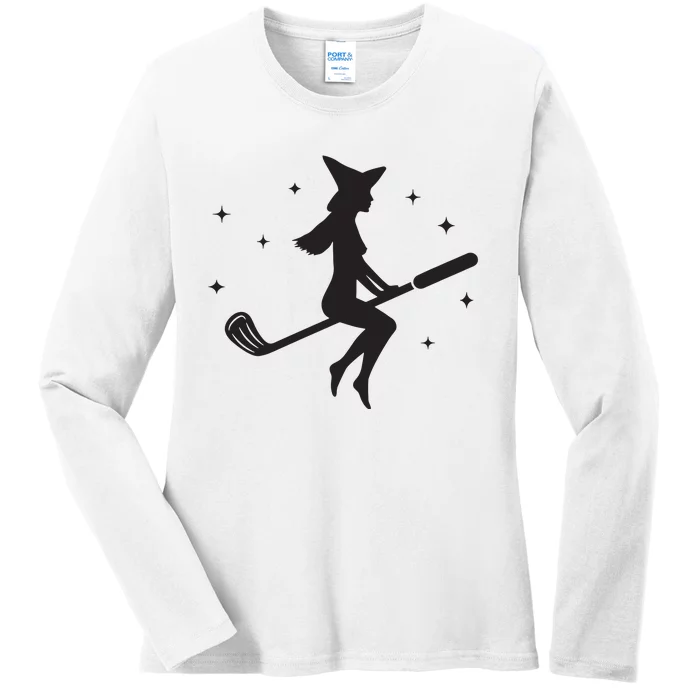 Funny Halloween Witch Golf Stick Women Golfer Golfing Vneck Ladies Long Sleeve Shirt