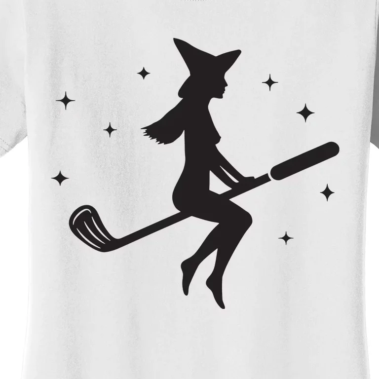 Funny Halloween Witch Golf Stick Women Golfer Golfing Vneck Women's T-Shirt