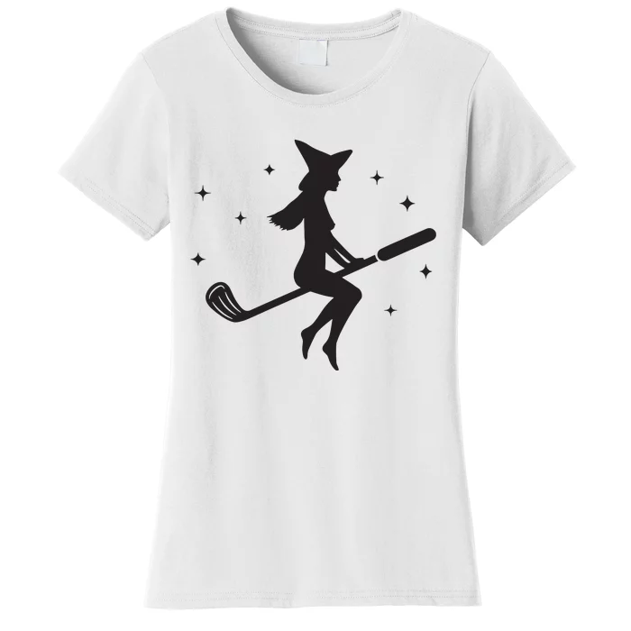 Funny Halloween Witch Golf Stick Women Golfer Golfing Vneck Women's T-Shirt