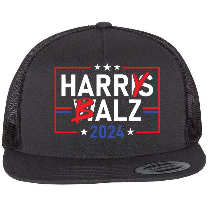 Funny Harris Walz 24 Harry Balz 2024 Meme Democratics Vote Flat Bill Trucker Hat