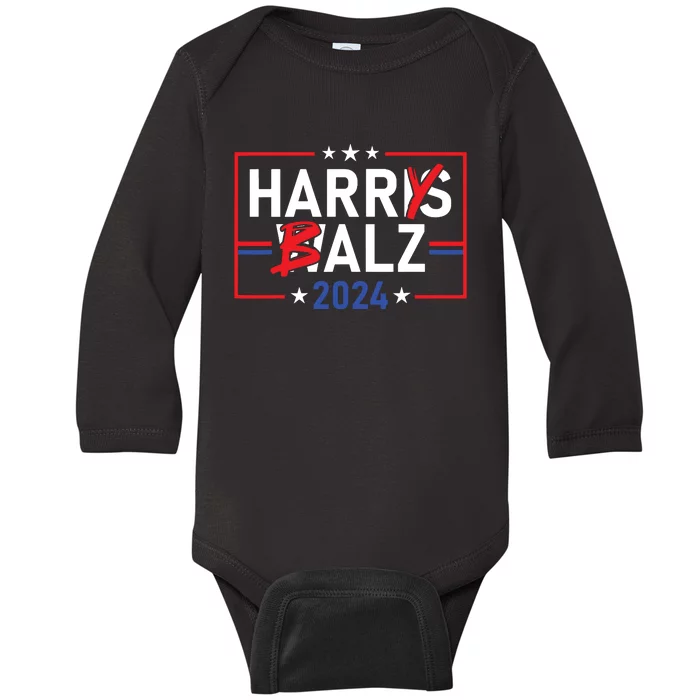 Funny Harris Walz 24 Harry Balz 2024 Meme Democratics Vote Baby Long Sleeve Bodysuit