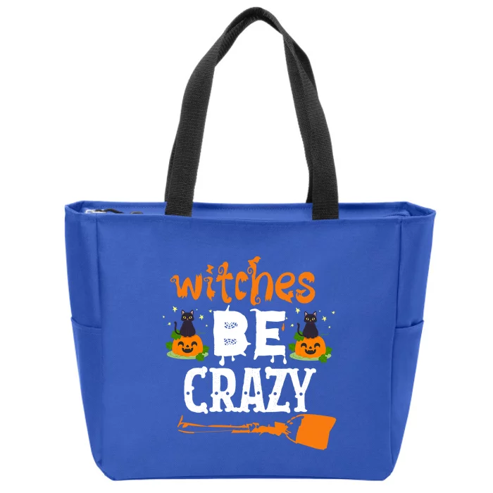 Funny Halloween Witches Be Crazy Pumpkin Cat Lover Cool Gift Zip Tote Bag