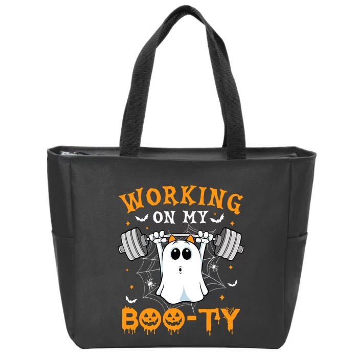 Funny Halloween Working On My Booty Workout Gym Zip Tote Bag