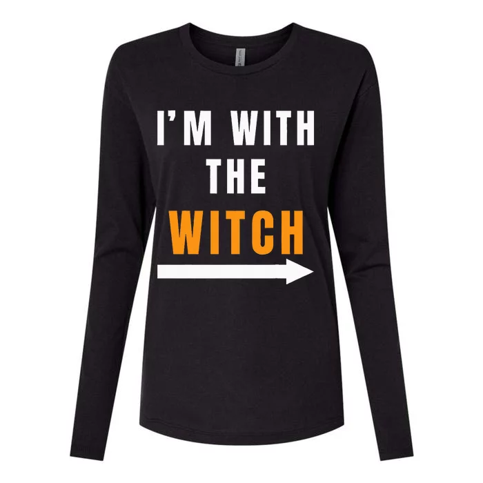 Funny Halloween Witch Costume I'm With The Witch Womens Cotton Relaxed Long Sleeve T-Shirt