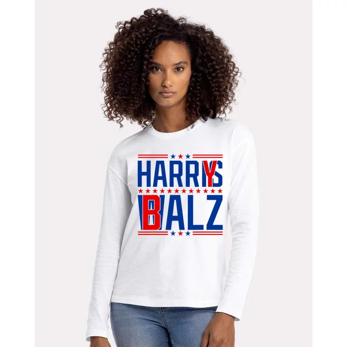 Funny Harris Walz 24 Harry Balz 2024 Meme Democratics Vote Womens Cotton Relaxed Long Sleeve T-Shirt