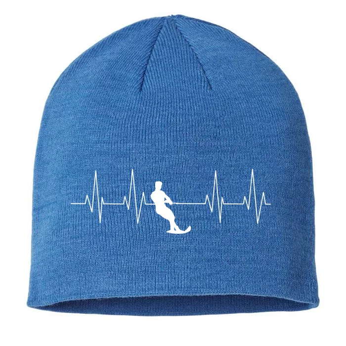 Funny Heartbeat Waterski Gift Cool Water Skier Athlete Fan Gift 8 1/2in Sustainable Knit Beanie