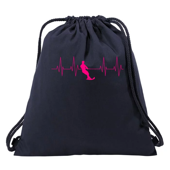 Funny Heartbeat Waterski Gift Cool Water Skier Athlete Fan Gift Drawstring Bag