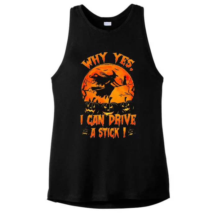 Funny Halloween Witch Why Yes Actually I Can Drive A Stick Ladies Tri-Blend Wicking Tank