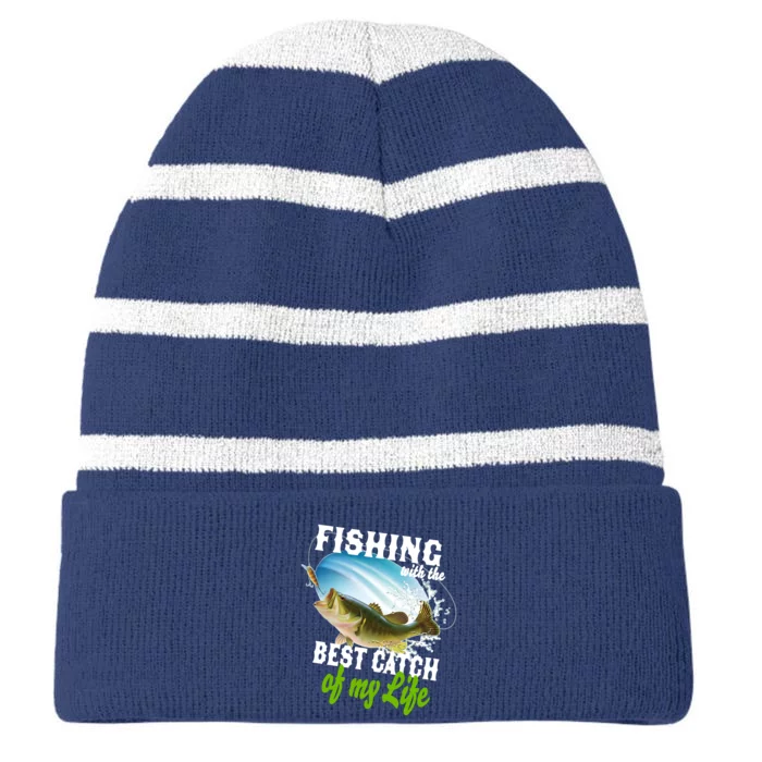 Fishing Husband Wife Marriage Striped Beanie with Solid Band