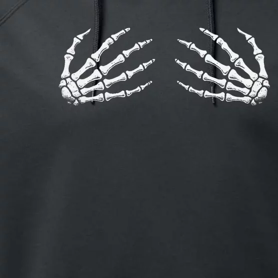 Funny Halloween Women Rock Band Boob Skeleton Hand Bra Performance Fleece Hoodie