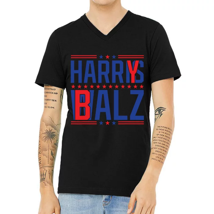 Funny Harris Walz 24 Harry Balz 2024 Meme Democratics Vote V-Neck T-Shirt