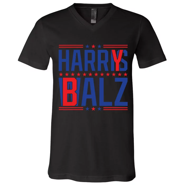 Funny Harris Walz 24 Harry Balz 2024 Meme Democratics Vote V-Neck T-Shirt