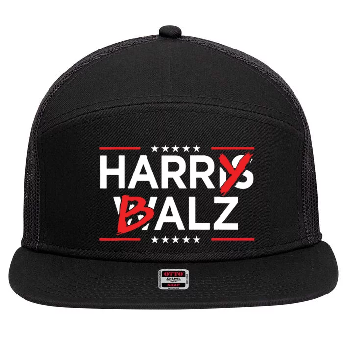 Funny Harris Walz 24 Harry Balz 2024 Meme Kamala Harris 7 Panel Mesh Trucker Snapback Hat