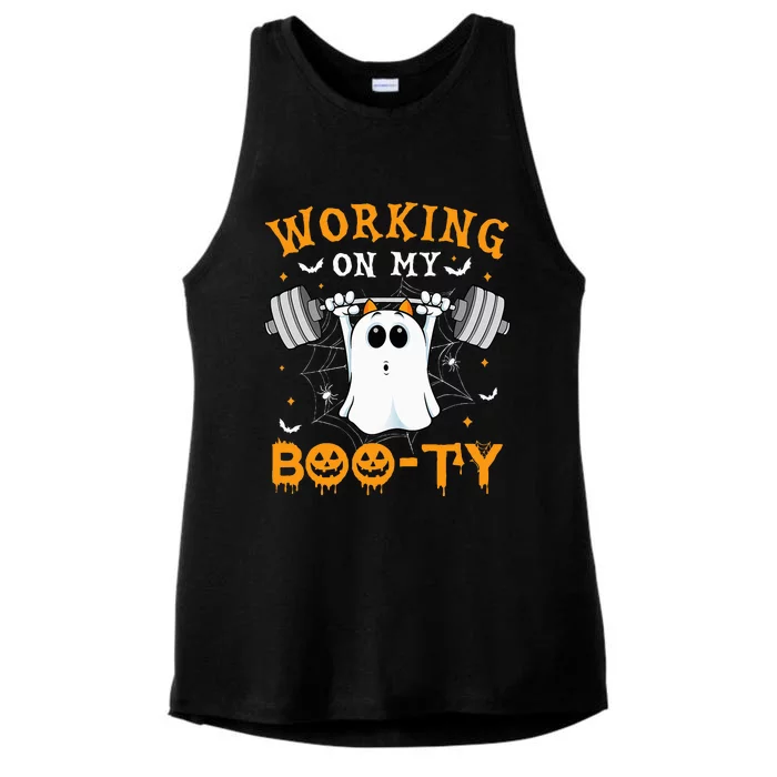 Funny Halloween Working On My Booty Workout Gym Ladies Tri-Blend Wicking Tank