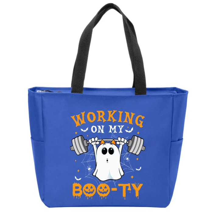 Funny Halloween Working On My Booty Workout Gym Zip Tote Bag