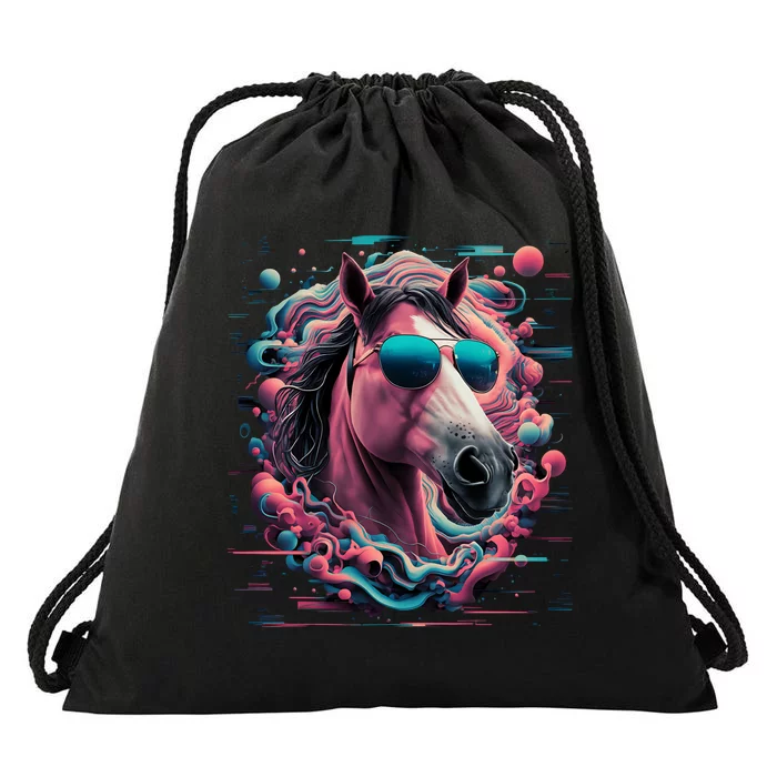 Funny Horse Wearing Sunglasses Abstract Art Tall Sweatshirt Drawstring Bag