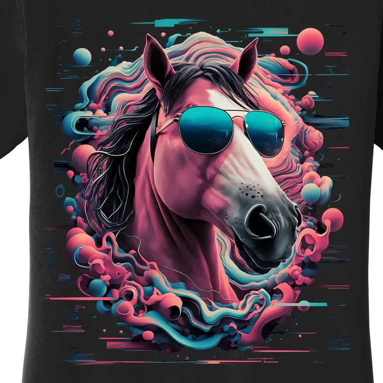 Funny Horse Wearing Sunglasses Abstract Art Tall Sweatshirt Women's T-Shirt