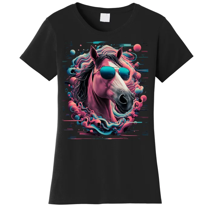 Funny Horse Wearing Sunglasses Abstract Art Tall Sweatshirt Women's T-Shirt