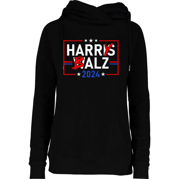 Funny Harris Walz 24 Harry Balz 2024 Meme Democratics Vote Womens Funnel Neck Pullover Hood