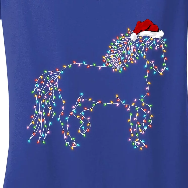 Funny Horse Xmas Lighting Santa Hat Horse Christmas Gift Women's V-Neck T-Shirt