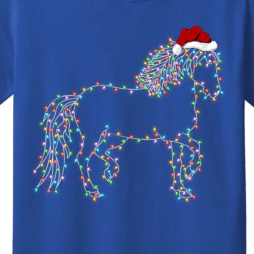 Funny Horse Xmas Lighting Santa Hat Horse Christmas Gift Kids T-Shirt