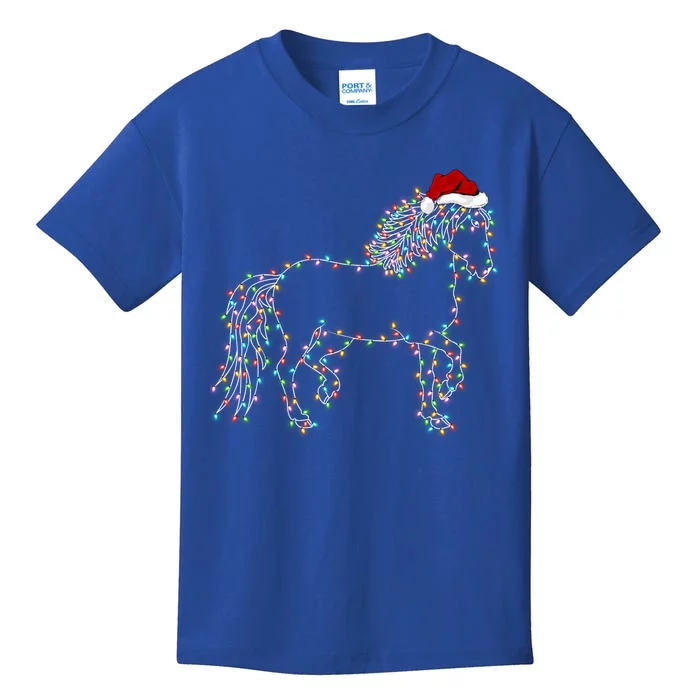 Funny Horse Xmas Lighting Santa Hat Horse Christmas Gift Kids T-Shirt