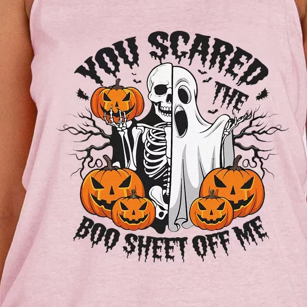 Funny Halloween You Scared Boo Sheet Off Me Women's Knotted Racerback Tank