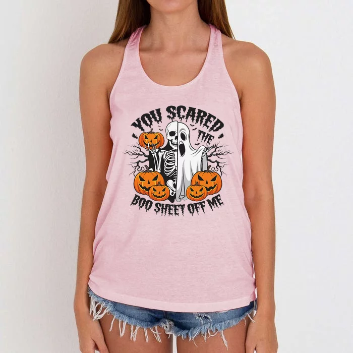 Funny Halloween You Scared Boo Sheet Off Me Women's Knotted Racerback Tank