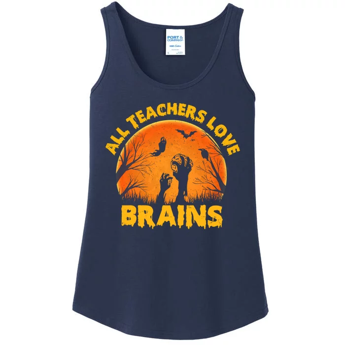 Funny Halloween Zombie All Teacher Love Brains Ladies Essential Tank