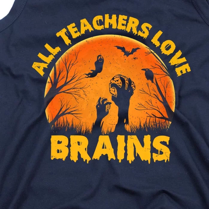 Funny Halloween Zombie All Teacher Love Brains Tank Top