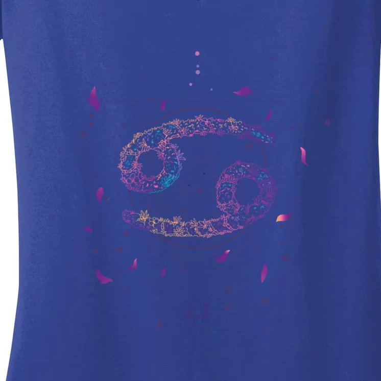 Floral Horoscope Zodiac Sign Cancer Gift Women's V-Neck T-Shirt