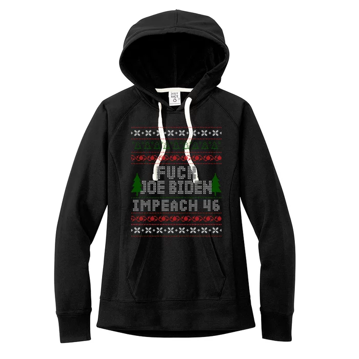 FJB Impeach 46 Anti Biden Ugly Christmas Women's Fleece Hoodie