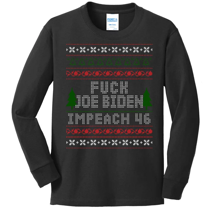 FJB Impeach 46 Anti Biden Ugly Christmas Kids Long Sleeve Shirt