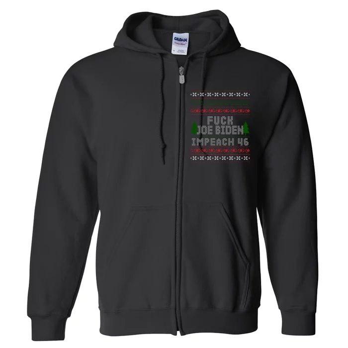 FJB Impeach 46 Anti Biden Ugly Christmas Full Zip Hoodie