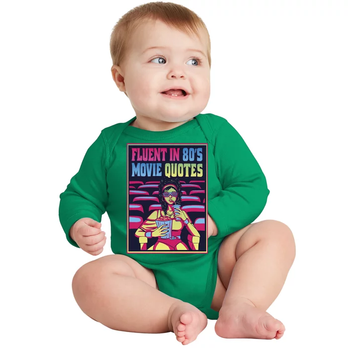 Fluent In 80s Movie Quotes Retro Baby Long Sleeve Bodysuit